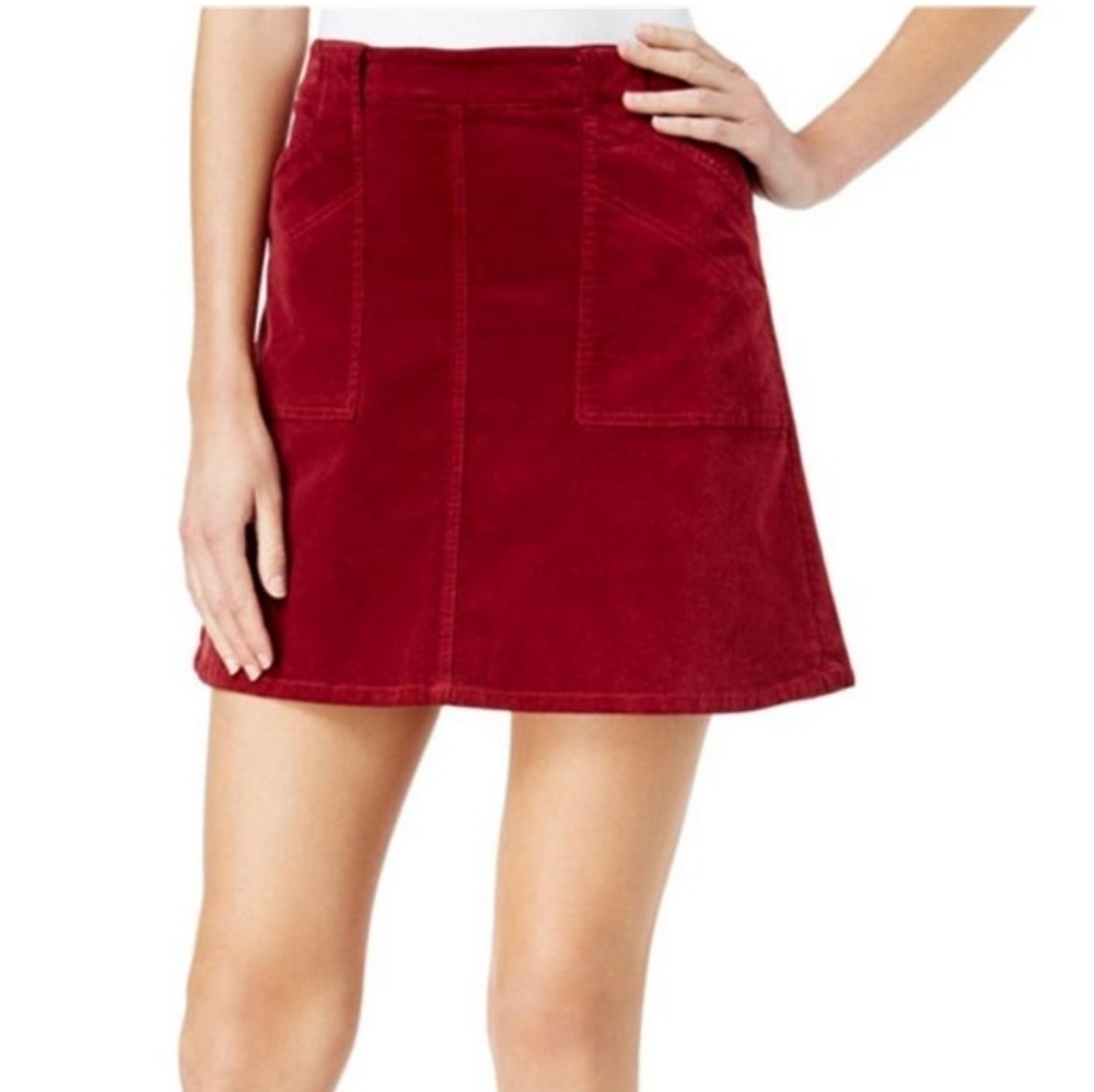 Maison Jules Women's Red Velvet Pull-On Back Zip Mini Skirt with Pockets Size 12